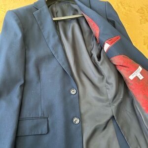 Isaac Mizrahi Dark Blue Blazer with Vibrant Red Interior